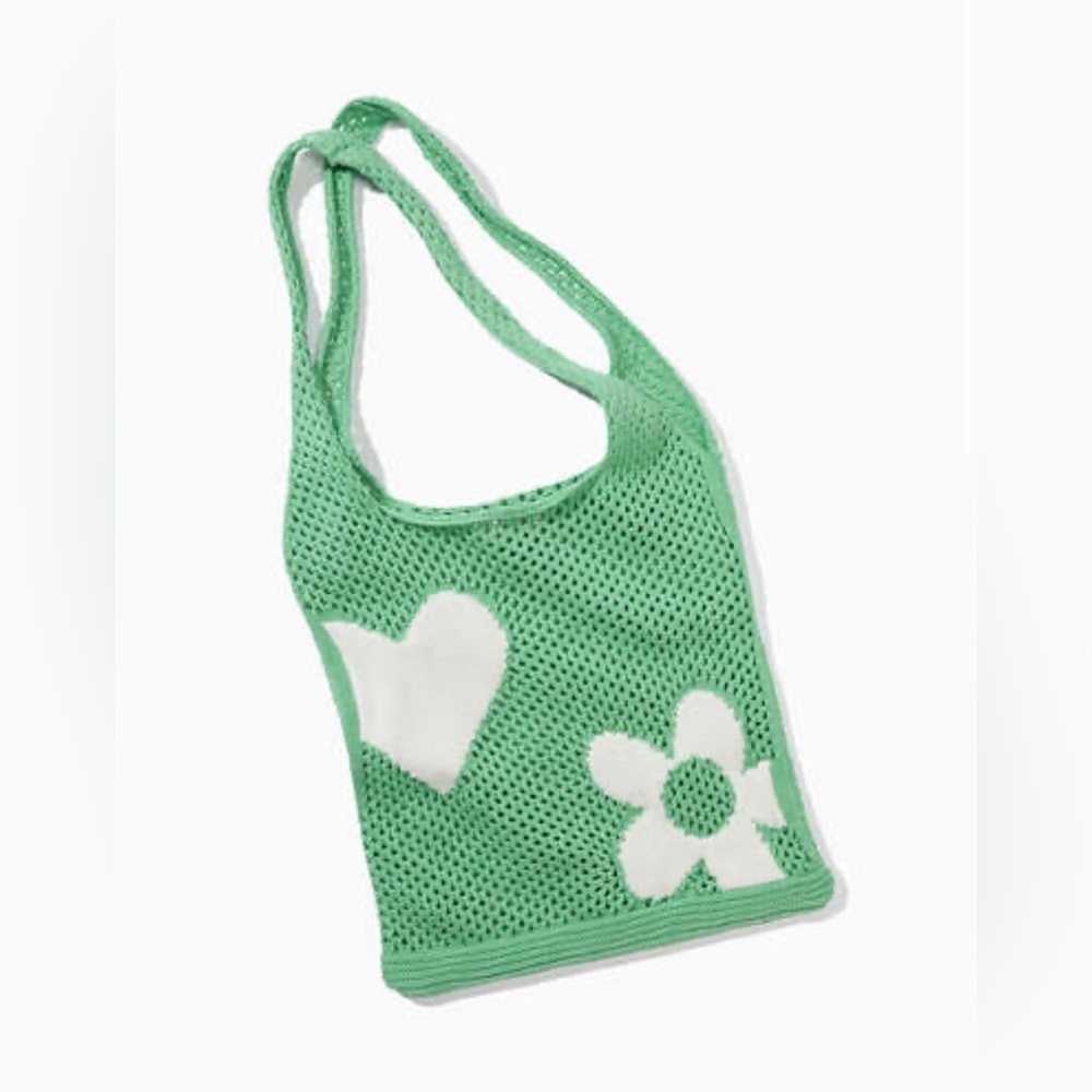 NWT✨👜AE Daisy and Hearts Green Crochet Spring Shoulder Bag